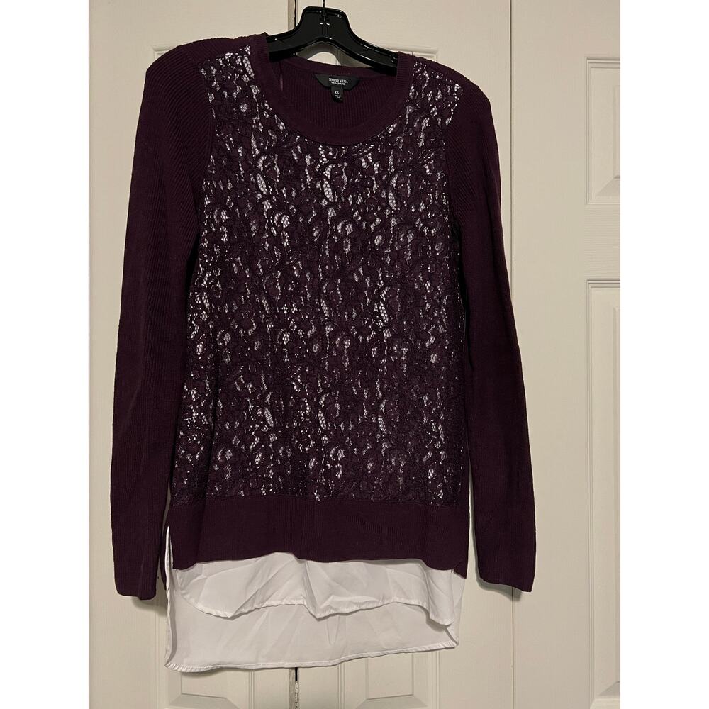 Simply Vera Vera Wang Women’s XS Lace Front Layered Sweater Long Sleeve Burgundy